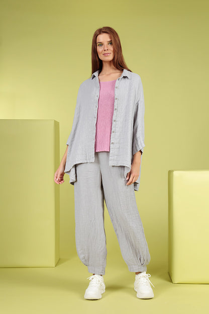 Short Sleeves Wild Berry Crinkled Silk Viscose Blouse 6