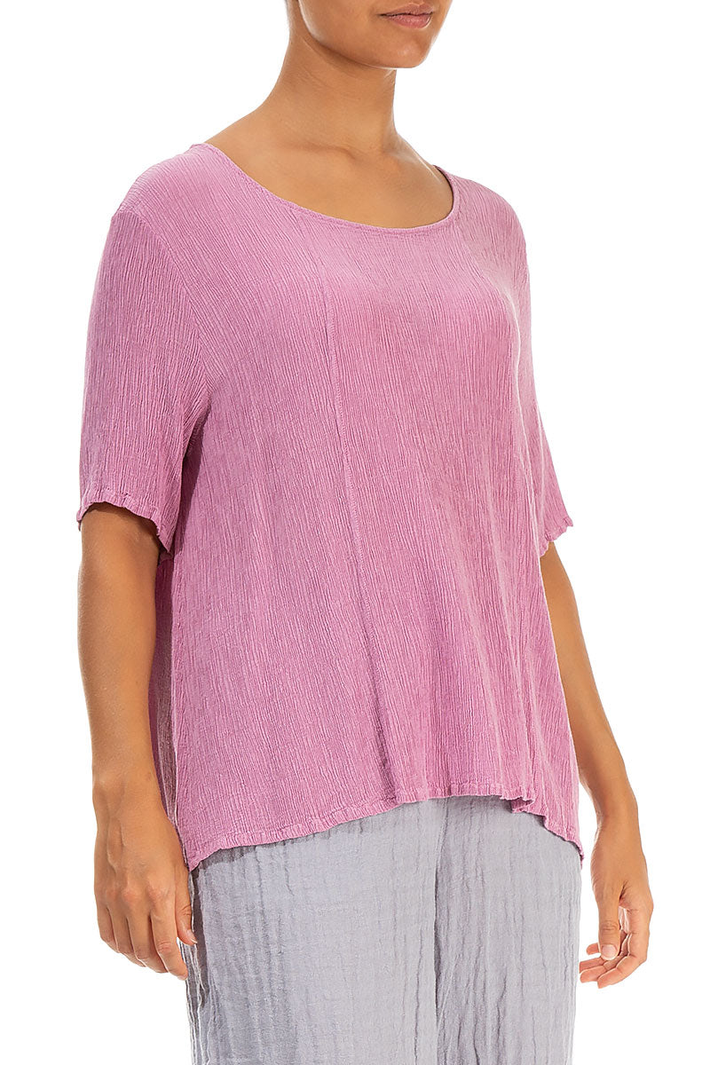 Short Sleeves Wild Berry Crinkled Silk Viscose Blouse 3