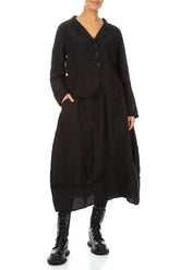 Short Textured Black Silk Linen Jacket 4