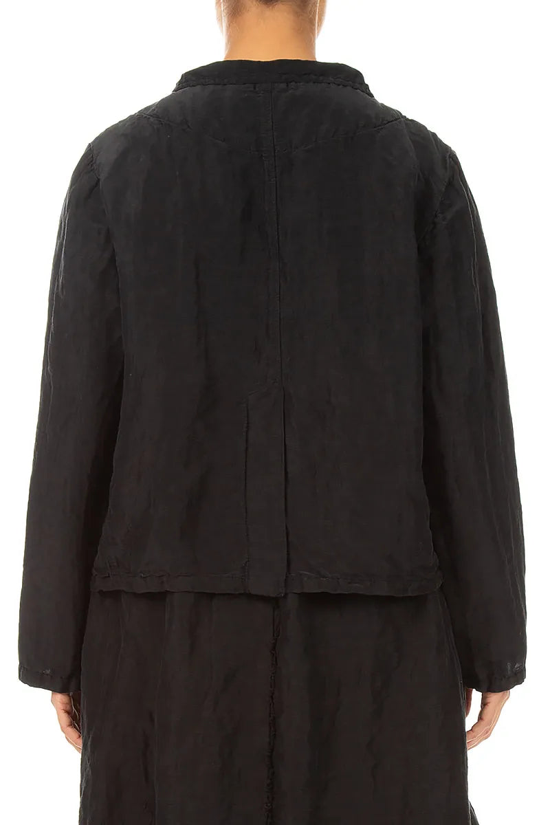 Short Textured Black Silk Linen Jacket 2