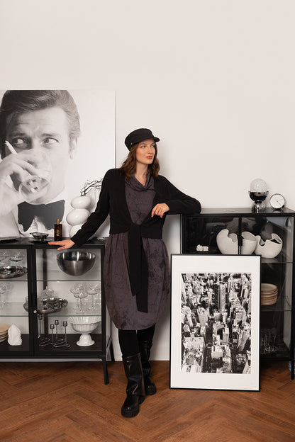 Short Tie Front Black Cotton Jersey Jacket 6