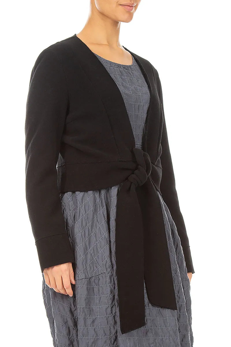 Short Tie Front Black Cotton Jersey Jacket 3