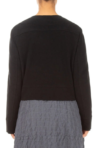 Short Tie Front Black Cotton Jersey Jacket 2