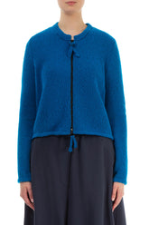 Short Zip Closed Azure Blue Wool Cardigan 1