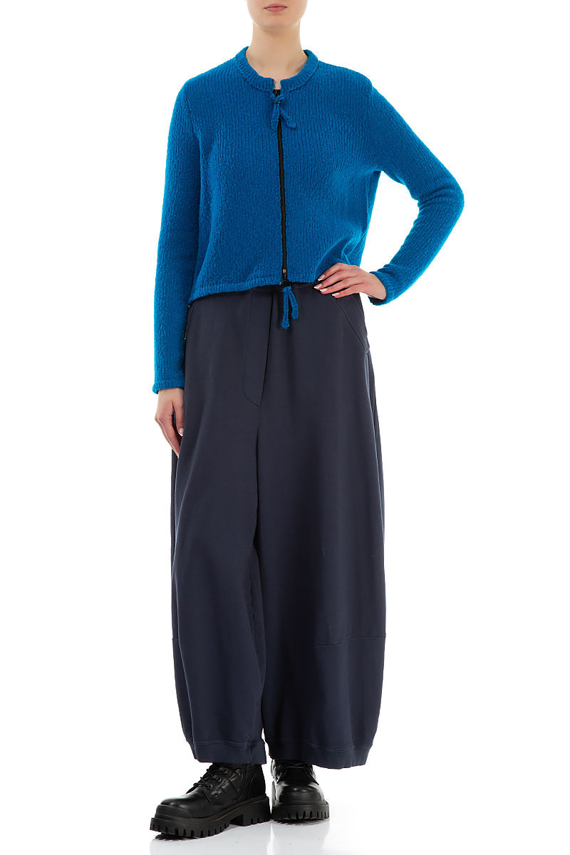 Short Zip Closed Azure Blue Wool Cardigan 4