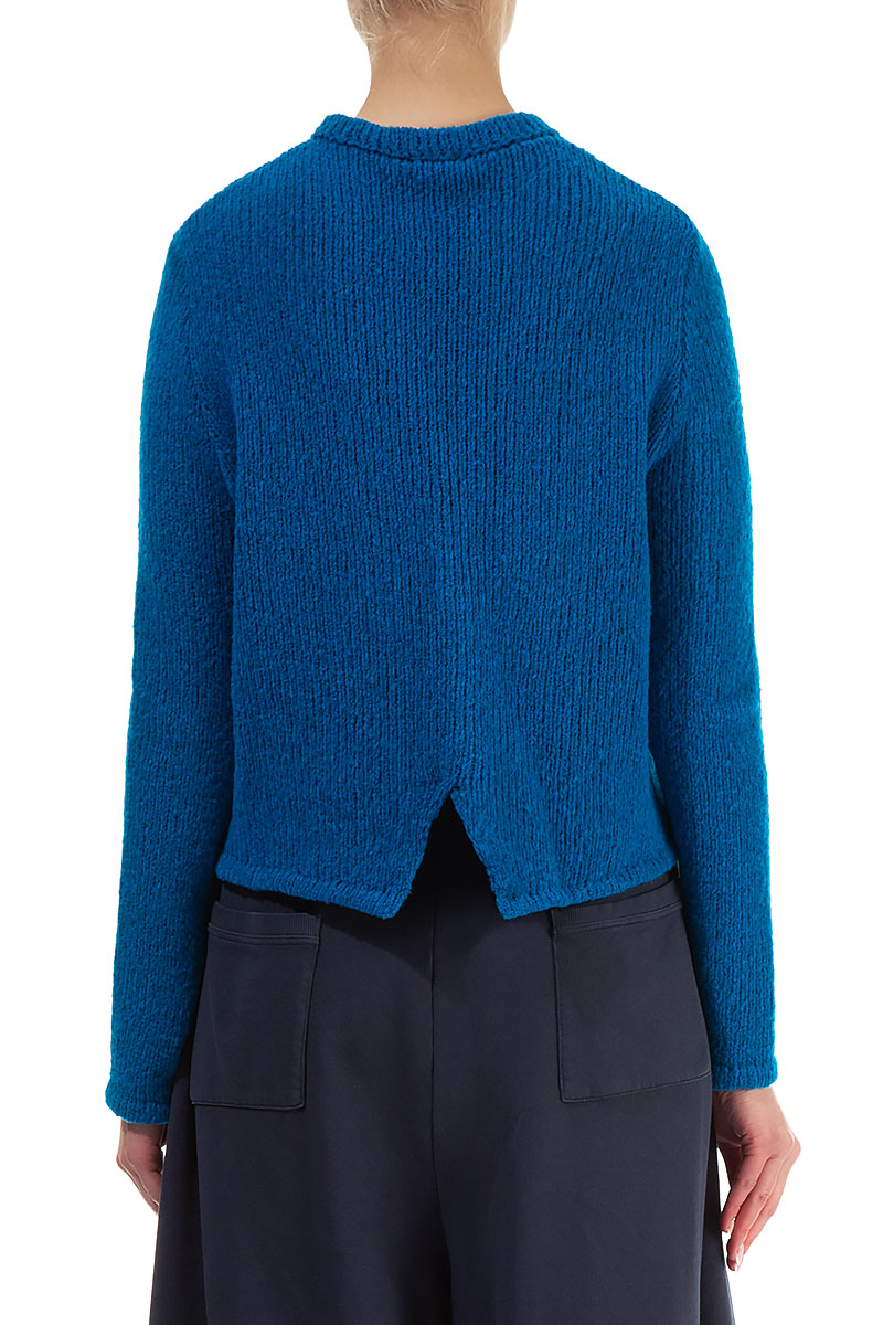 Short Zip Closed Azure Blue Wool Cardigan 2