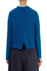 Short Zip Closed Azure Blue Wool Cardigan 2