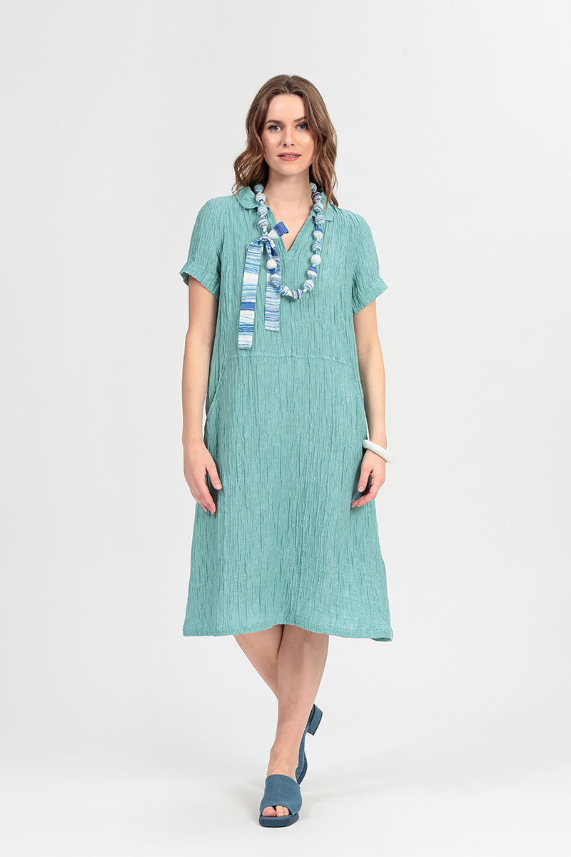 Short Blue Wash Stripe Silk Bamboo Bead Necklace