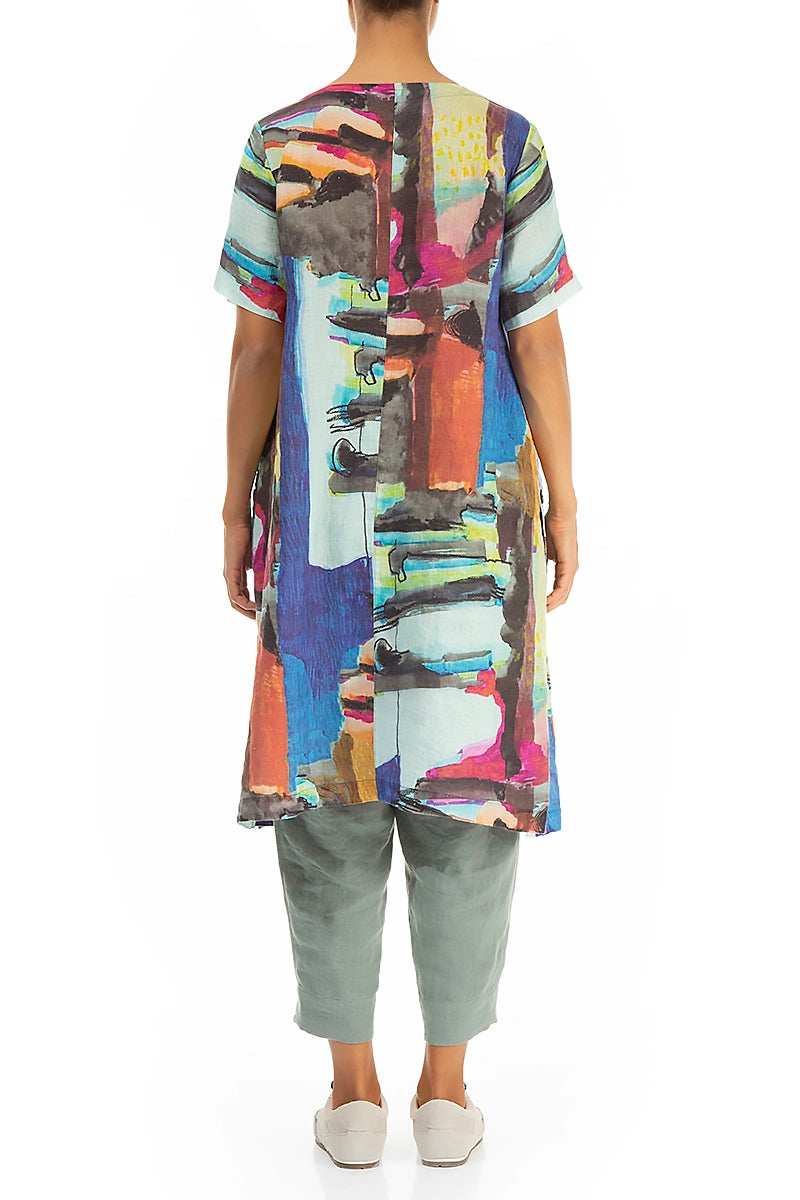 Side Buttons Abstract Linen Tunic 3