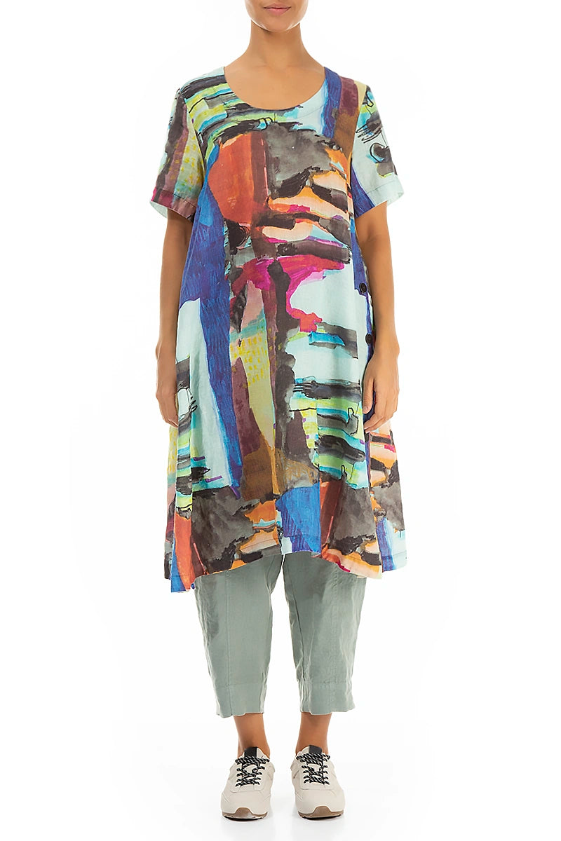 Side Buttons Abstract Linen Tunic 2