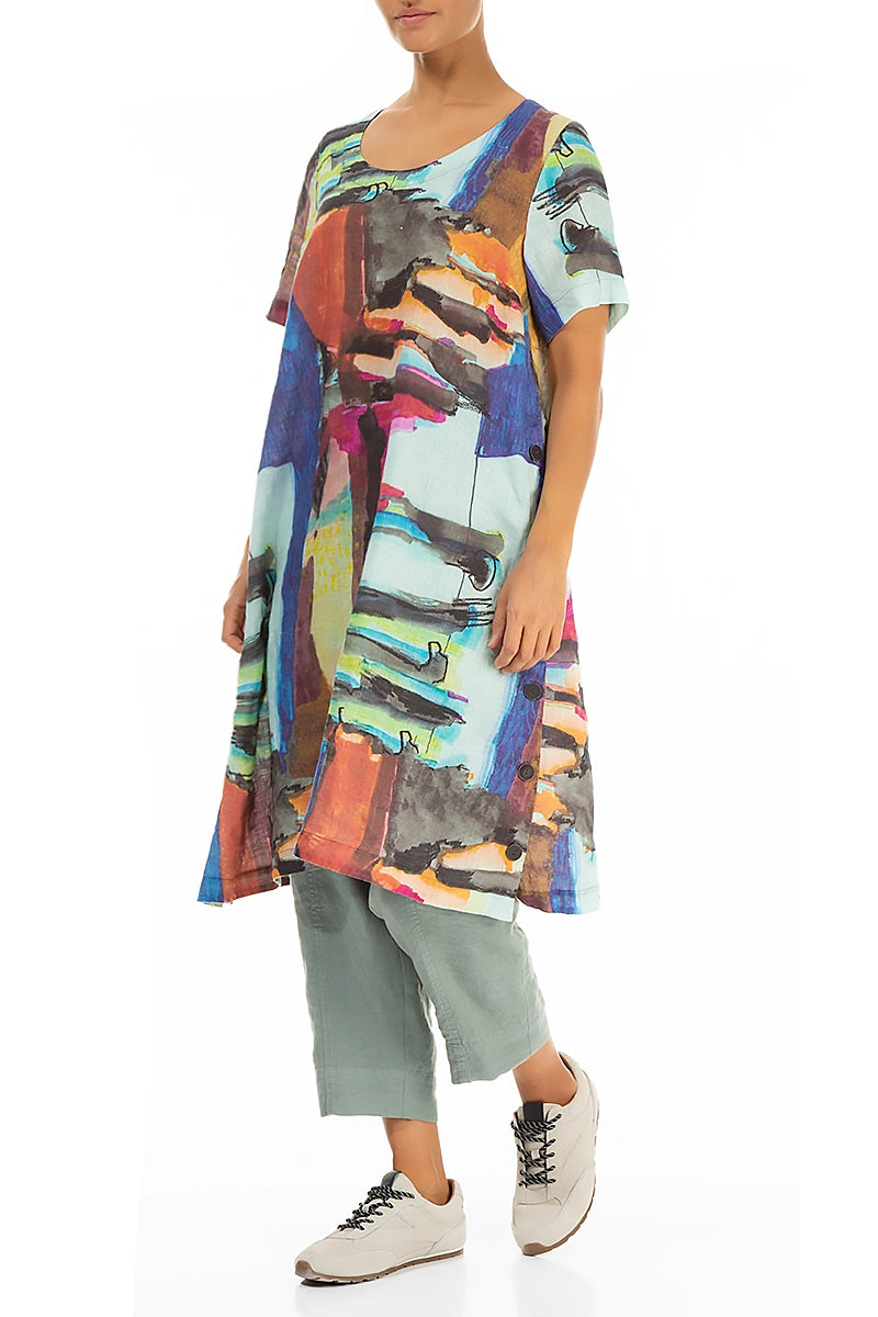Side Buttons Abstract Linen Tunic 5