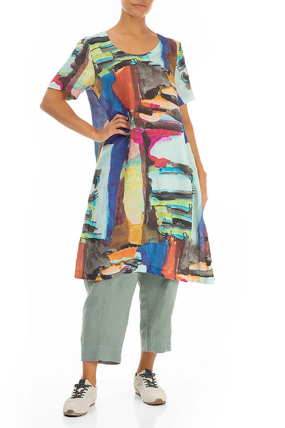 Side Buttons Abstract Linen Tunic 6