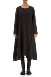 Side Buttons Forest Brown Mélange Linen Dress 1