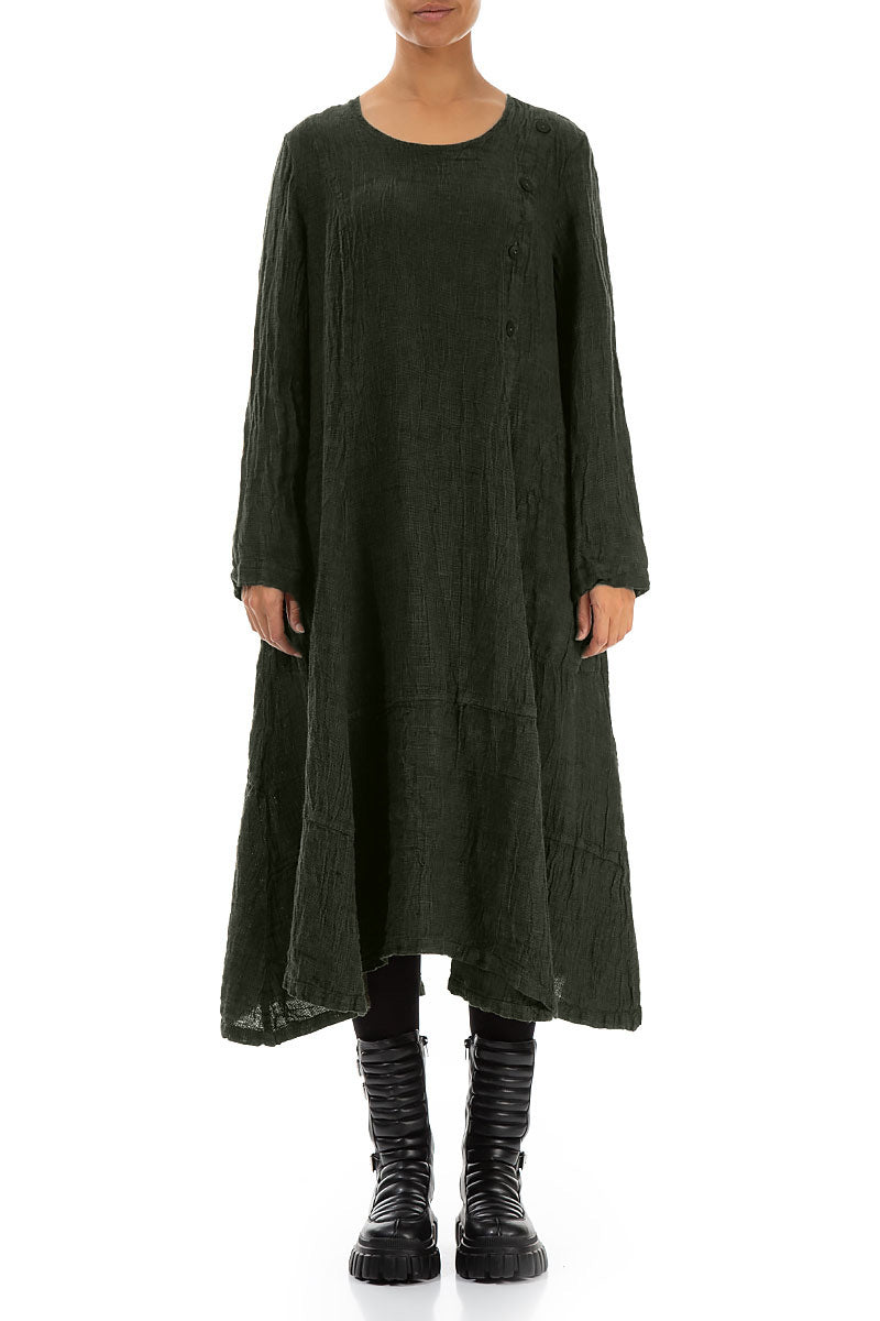 Side Buttons Forest Mist Mélange Linen Dress 1