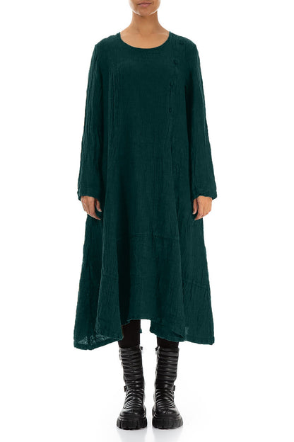 Side Buttons Peacock Mélange Linen Dress 1