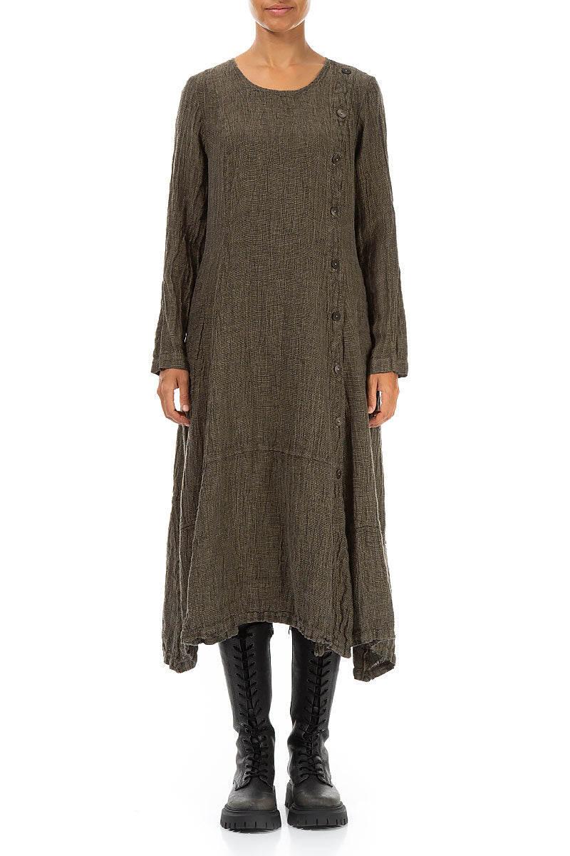 Side Buttons Silver Sage Mélange Linen Dress 1
