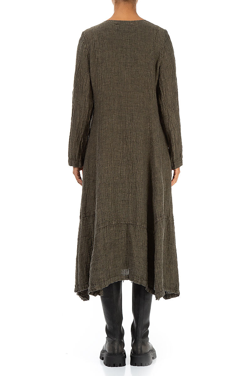 Side Buttons Silver Sage Mélange Linen Dress 2