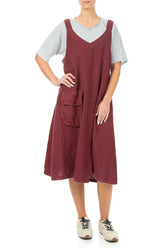 Side Pocket Antique Ruby Linen Pinafore Dress 4