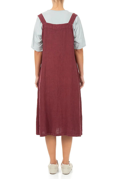 Side Pocket Antique Ruby Linen Pinafore Dress 2