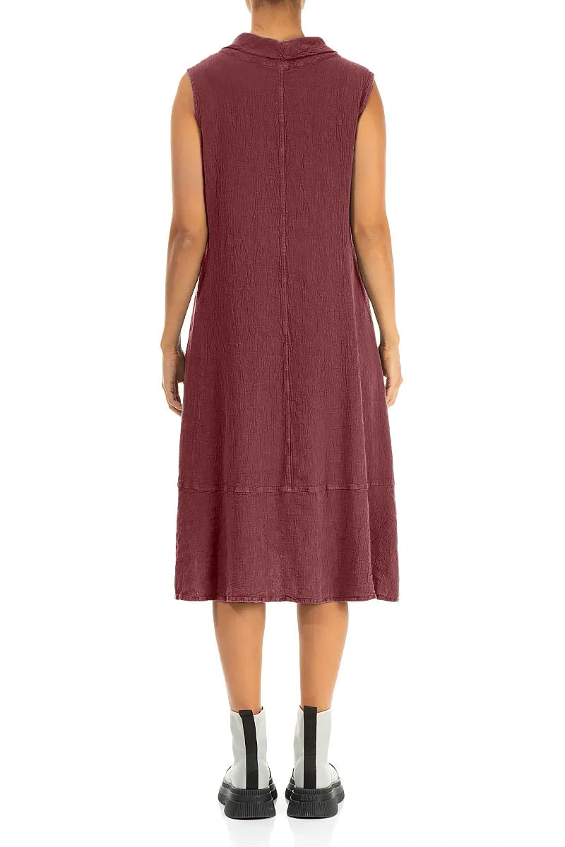 Side Pocket Antique Ruby Textured Linen Dress 2