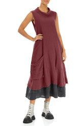 Side Pocket Antique Ruby Textured Linen Dress 5