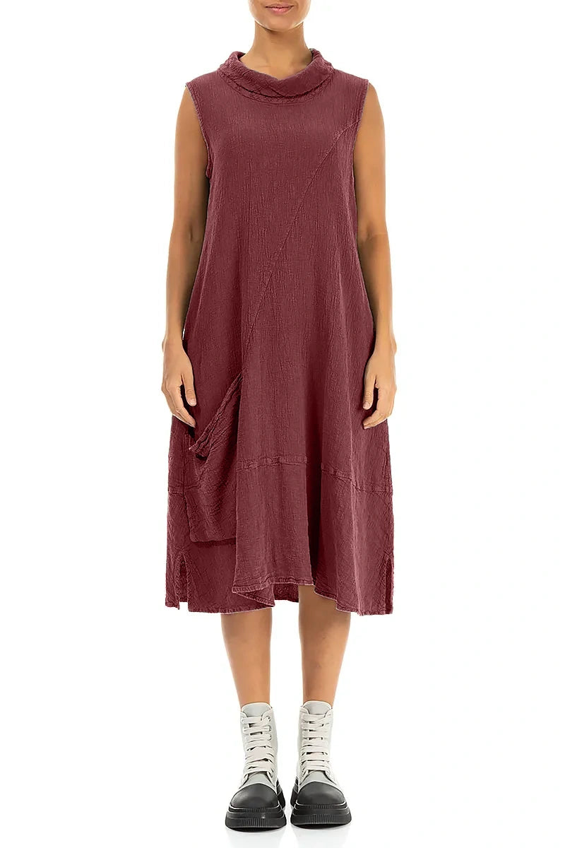Side Pocket Antique Ruby Textured Linen Dress 1