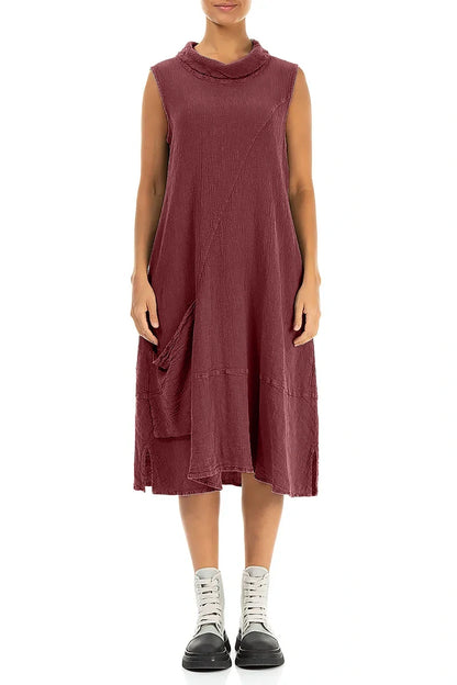 Side Pocket Antique Ruby Textured Linen Dress 1