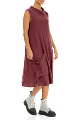 Side Pocket Antique Ruby Textured Linen Dress 3