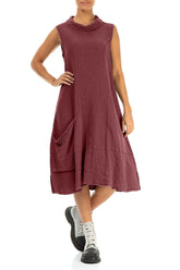Side Pocket Antique Ruby Textured Linen Dress 4