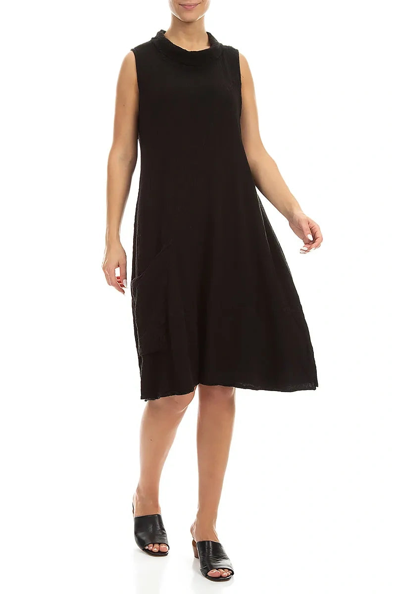 Side Pocket Black Linen Viscose Dress 3
