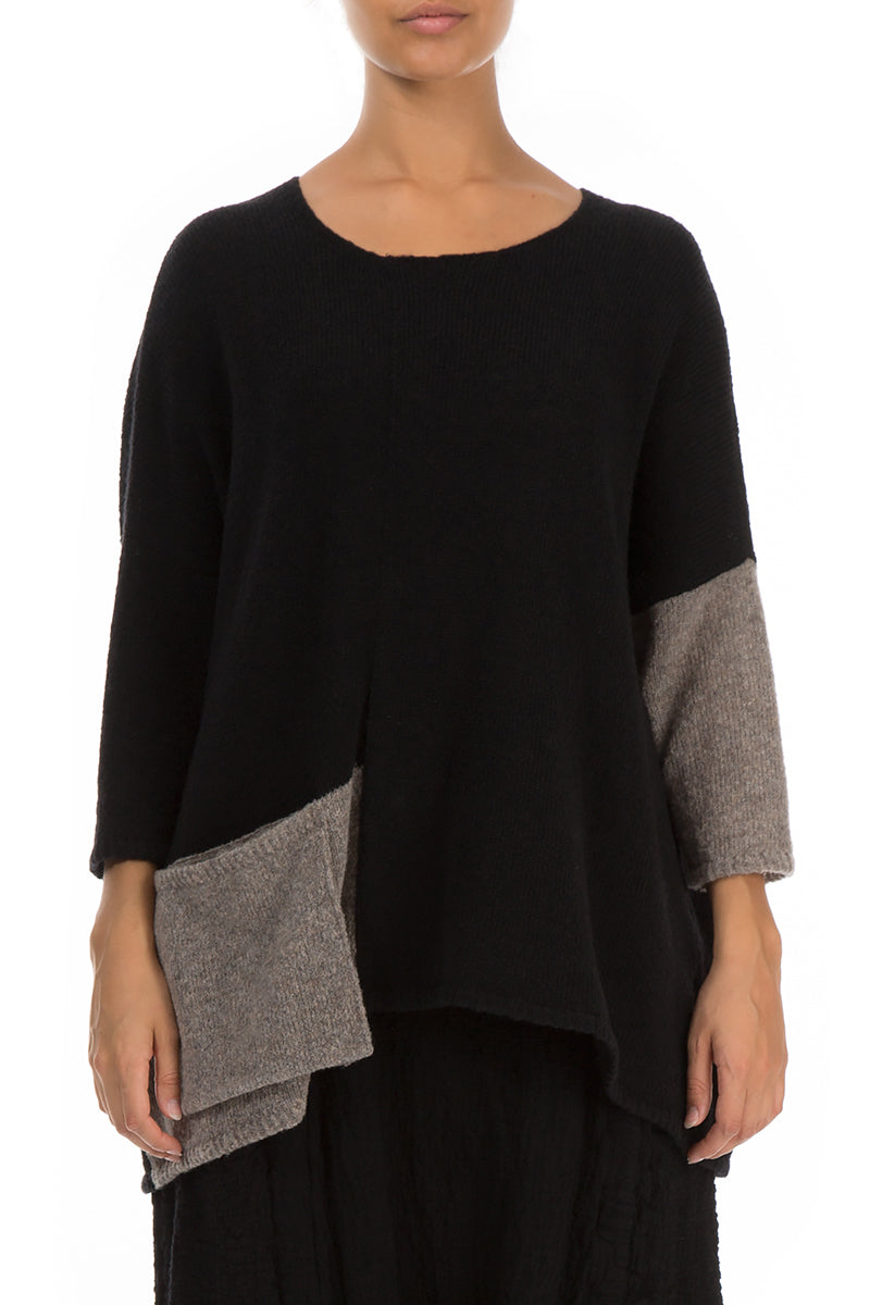 Side Pocket Black &amp; Light Brown Sweater 1