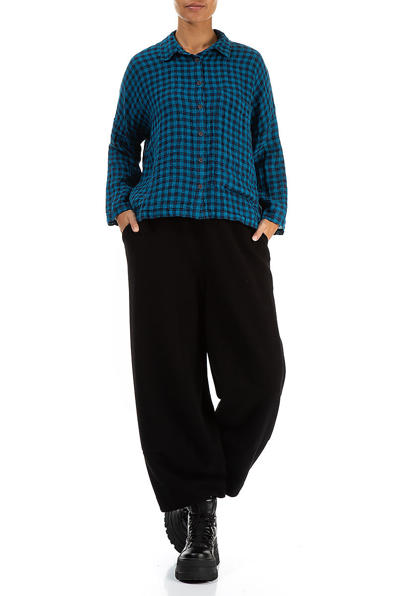 Side Pocket Blue Check Linen Shirt 4