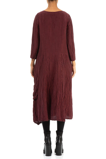 Side Pocket Crinkled Burgundy Silk Linen Dress 2