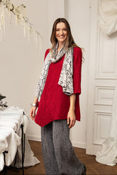 Side Pocket Crinkled Cherry Red Silk Linen Tunic 1