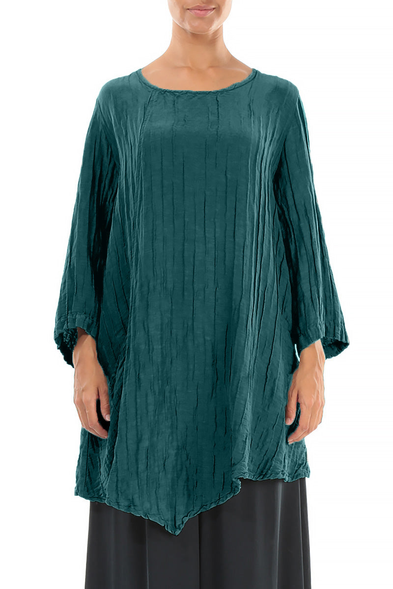 Side Pocket Crinkled Peacock Silk Linen Tunic 1