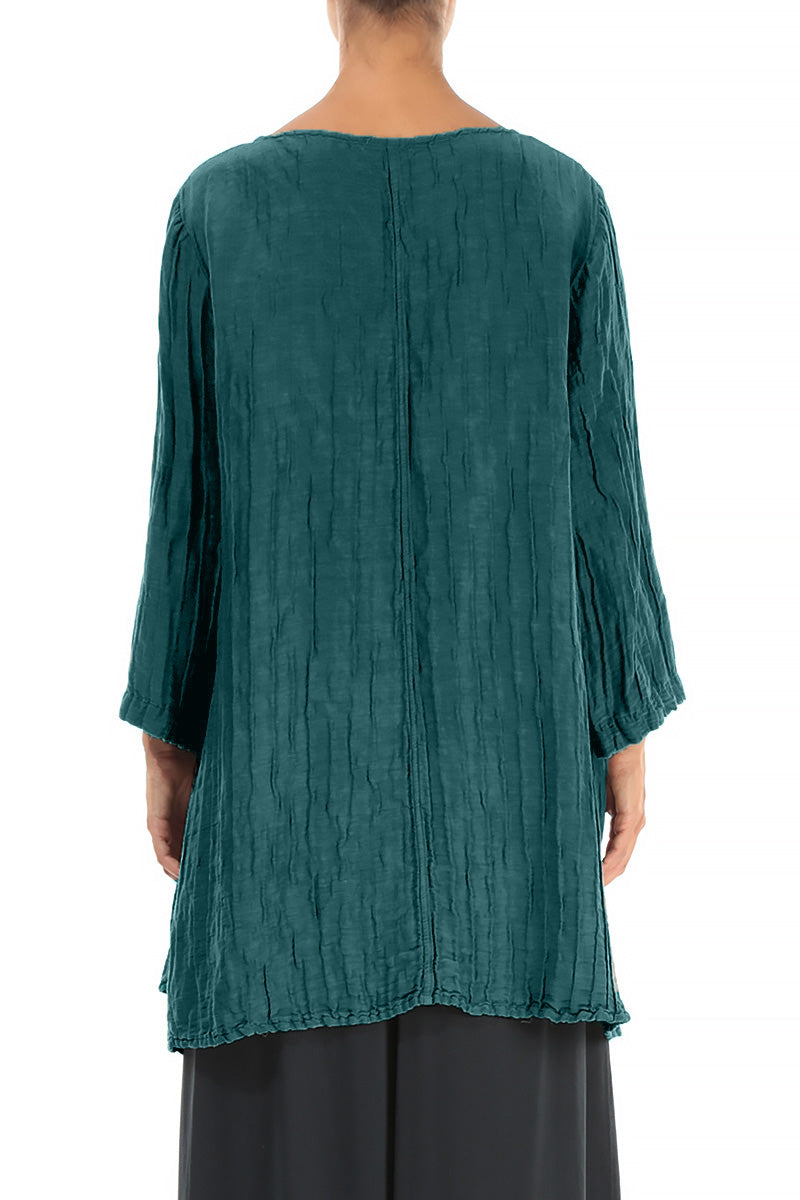 Side Pocket Crinkled Peacock Silk Linen Tunic 2