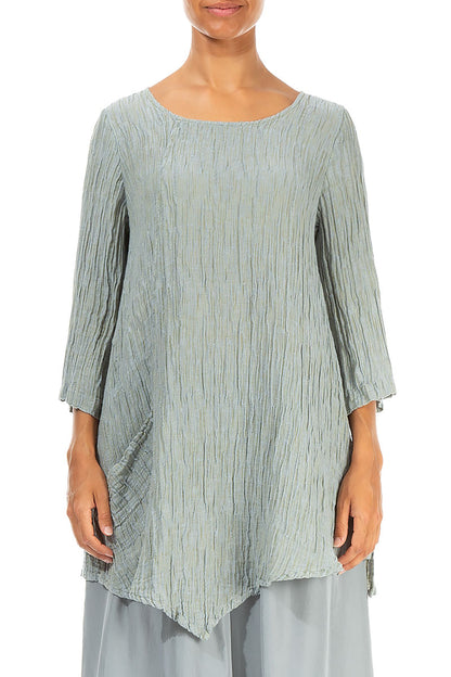Side Pocket Crinkled Pistachio Silk Tunic 1