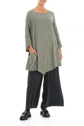 Side Pocket Crinkled Silver Sage Silk Linen Tunic 4