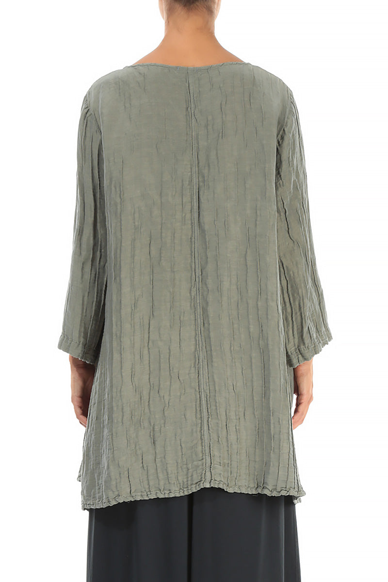 Side Pocket Crinkled Silver Sage Silk Linen Tunic 2