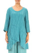 Side Pocket Crinkled Turquoise Silk Linen Tunic 1