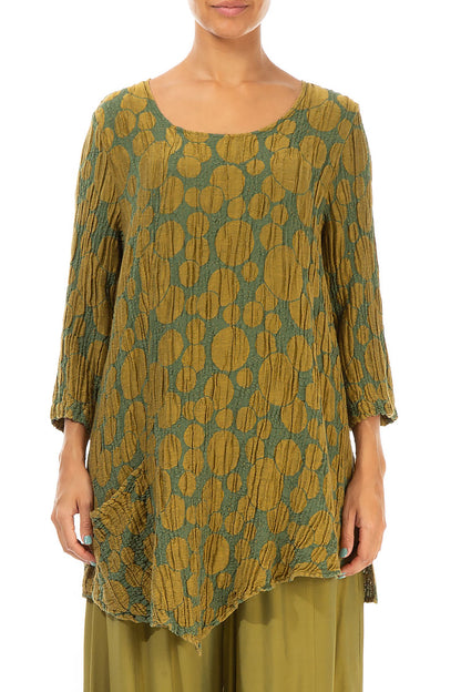 Side Pocket Golden Olive Circle Silk Linen Tunic 1