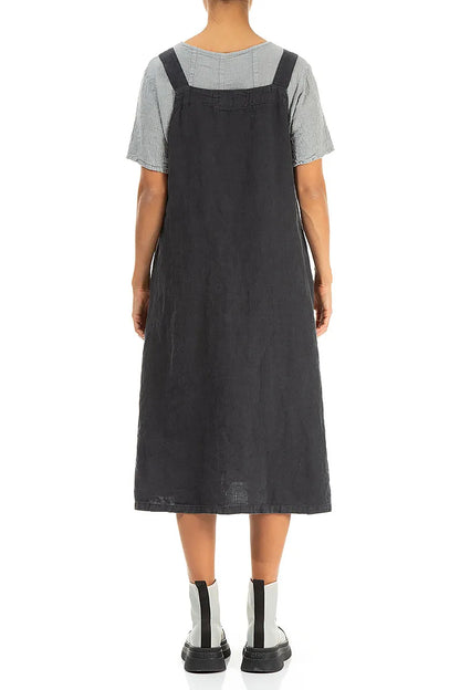 Side Pocket Graphite Linen Pinafore Dress 3