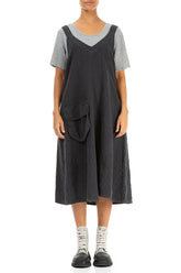 Side Pocket Graphite Linen Pinafore Dress 2
