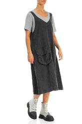 Side Pocket Graphite Linen Pinafore Dress 4