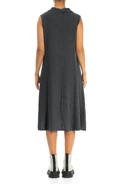 Side Pocket Graphite Textured Linen Dress 2