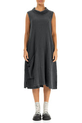 Side Pocket Graphite Textured Linen Dress 1