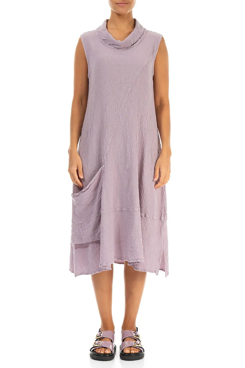Side Pocket Lilac Textured Linen Dress 1