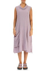 Side Pocket Lilac Textured Linen Dress 1