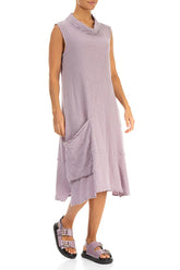 Side Pocket Lilac Textured Linen Dress 3