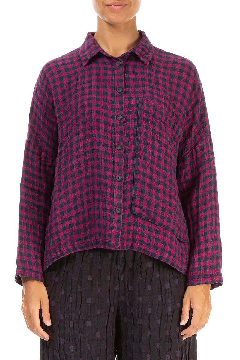 Side Pocket Magenta Check Linen Shirt 1
